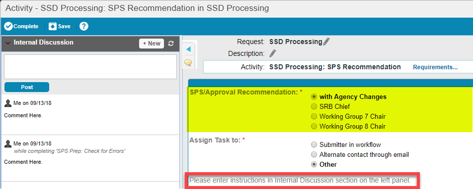 SPS Recommendation Completion Options